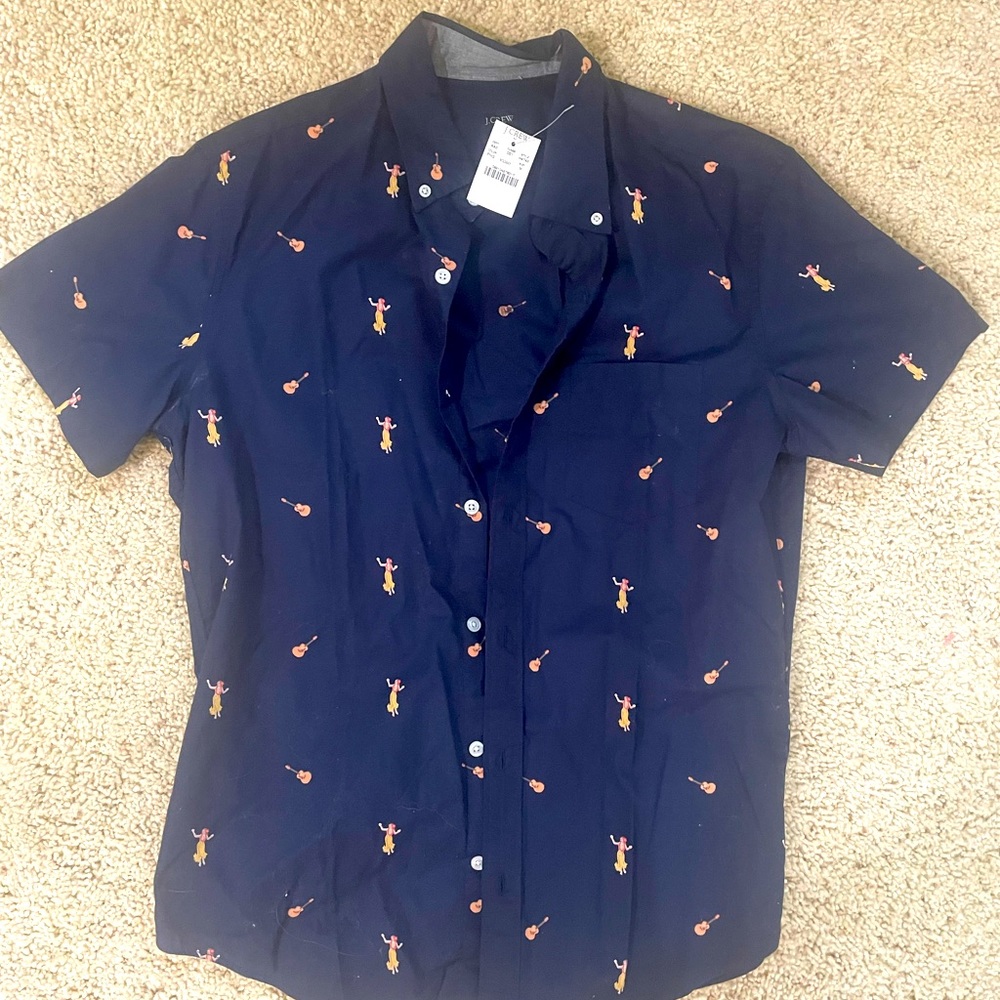 J Crew Short Sleeve Shirt Mens Medium Button Down H4743 Navy Blue